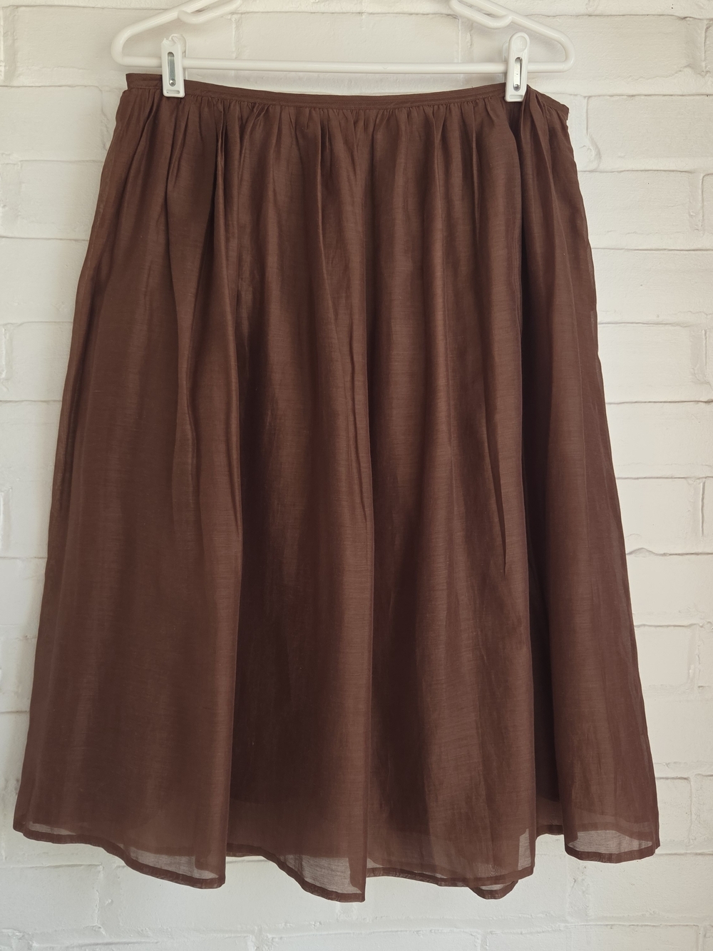 TSE A Line Full Skirt Midi Brown Silk Cotton Lined Size 6